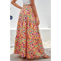 Yellow Boho Floral Print Tiered Long Skirt - XL thumbnail
