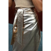 Gold Metallic Leather Knotted Wrap Midi Skirt - L thumbnail