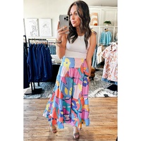 Pink Printed Pocketed High Waist Maxi Skirt - M thumbnail