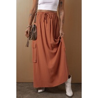 Chestnut Mineral Wash Cargo Pocket Drawstring Waist Maxi Skirt - L thumbnail