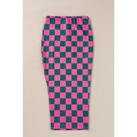Rose Checkered Print Side Slit High Waist Midi Skirt - L thumbnail