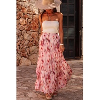 Pink Abstract Watercolor Tie Dye Tiered Maxi Skirt - M thumbnail