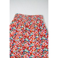 Red Floral Print Wide Waistband Side Slit Maxi Skirt - XL thumbnail