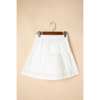 White Contrast Stitching Trim Knotted High Waist A-Line Mini Skirt - L thumbnail