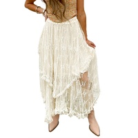 Beige Lace Cascading Tiered High Waist Maxi Skirt - XL thumbnail