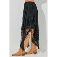 Black Lace Cascading Tiered High Waist Maxi Skirt - XL thumbnail