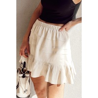 Beige Tiered Ruffled Hemline Elastic Waist Mini Skirt - L thumbnail