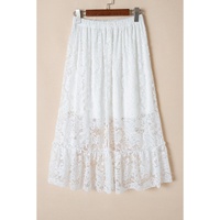White Lace Ruffled High-low Hem Midi Skirt - L thumbnail