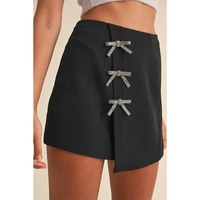 Black Rhinestone Bow Wrap High Waist Mini Skirt - L thumbnail