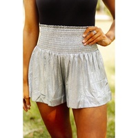 Azura Exchange Smocked High Waist Shorts with Metallic Sheen - L thumbnail