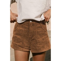Brown Vintage Elastic Waist Back Pocketed Corduroy Shorts - 16 US thumbnail