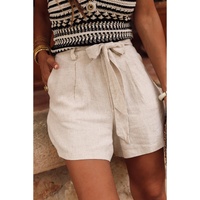 Parchment Tie Waist Casual Linen Shorts - L thumbnail