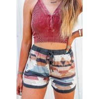 White Aztec Print Drawstring Waist Casual Shorts - M thumbnail