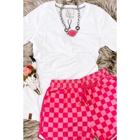 Rose Checkered Drawstring Elastic Waist Casual Shorts - L thumbnail