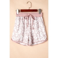 Khaki Classic Leopard Arched Hem Elastic Waist Casual Shorts - S thumbnail