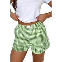 Fern Green Red Plaid Gingham Printed High Waist Shorts - XL thumbnail