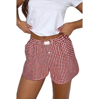 Red Plaid Gingham Printed High Waist Shorts - M thumbnail