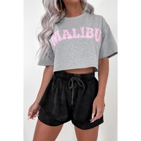 Black Mineral Wash French Terry High Waist Casual Shorts - L thumbnail