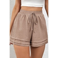Straw Yellow Textured Tiered Edge High Waist Casual Shorts - L thumbnail