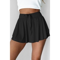 Black Drawstring High Waist Lined Tennis Skorts - S thumbnail