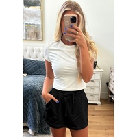 Black French Terry Drawstring Mini Skort with Pockets - L thumbnail