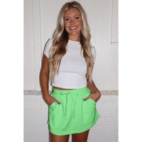 Light Green French Terry Drawstring Mini Skort with Pockets - S thumbnail