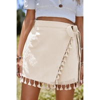 Apricot Tassel Trim Wrap Knot Side Bohemian Style Mini Skort - L thumbnail