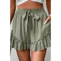 Laurel Green Textured Tie Waist Ruffle Hem Shorts - S thumbnail