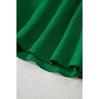 Dark Green Textured Frilled Lace-up High Waist Ruffle Wide Leg Shorts - L thumbnail