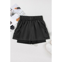 Black Elastic High Waist Pocketed Casual Shorts - M thumbnail