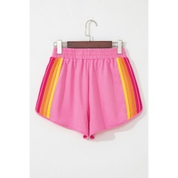 Bonbon Color Block Stripes Elastic High Waist Active Shorts - L thumbnail