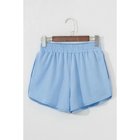 Beau Blue Color Block Stripes Elastic High Waist Active Shorts - L thumbnail