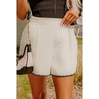 White Waffle Texture Contrast Ricrac Hemline Casual Shorts - M thumbnail
