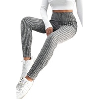 Gray Wide Waistband Ribbed Textured Knit Leggings - L thumbnail