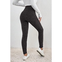 Dark Grey Wide Waistband Ribbed Textured Knit Leggings - S thumbnail