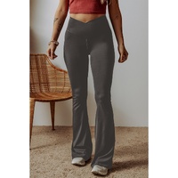 Dark Grey V Shape High Waist Flared Leggings - L thumbnail