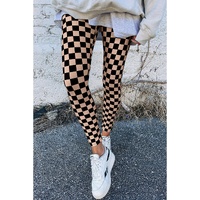 Khaki Checkered Pattern High Waist Skinny Leggings - XL thumbnail