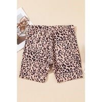 Khaki Leopard Print Ribbed Textured Knit Biker Shorts - XL thumbnail