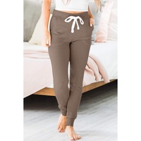 Dark Brown Drawstring Waist Pocketed Joggers - L thumbnail