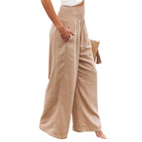 Azura Exchange Smocked High Waist Wide Leg Pants in Khaki - S thumbnail