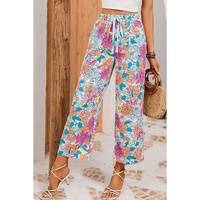 Azura Exchange Flower Print Pocketed Drawstring Waist Wide Leg Pants - M thumbnail