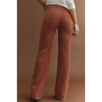 Brown High Waist Square Pockets Corduroy Pants - M thumbnail