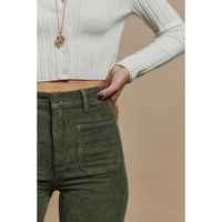 Azura Exchange Green High Waist Square Pockets Corduroy Pants - L thumbnail