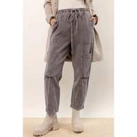 Gray Acid Wash Multi Pocket Drawstring Waist Pants - M thumbnail