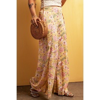 Yellow Floral Print High Slit Wide Leg Pants - S thumbnail