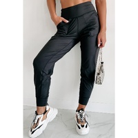 Black Exposed Seam High Waist Pocketed Joggers - L thumbnail