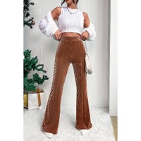 Chestnut Solid Color High Waist Flare Corduroy Pants - L thumbnail