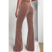Dusty Pink Solid Color High Waist Flare Corduroy Pants - L thumbnail