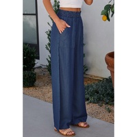 Sail Blue Side Pockets Frilled Smocked High Waist Wide Leg Jeans - S thumbnail