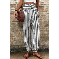 Black Stripe Boho Striped Print Casual Pants - S thumbnail